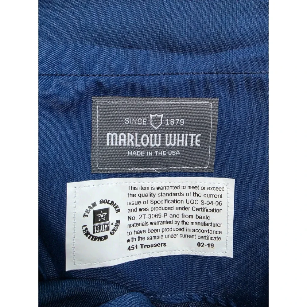 Marlow White NCO Army Uniform Dress Pants Men 38R Blue Stripe High-Rise Military